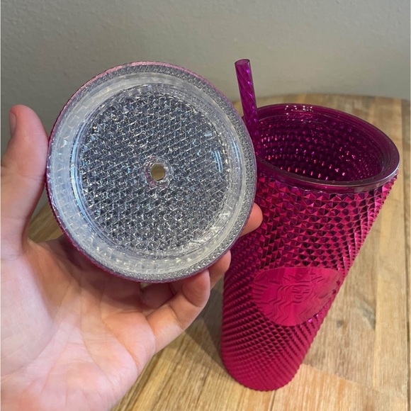 NWT 2022 Starbucks Diamond Studded Chrome Sangria Pink 24oz Tumbler Cold Cup New - Picture 5 of 5